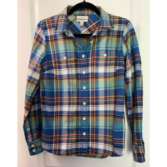 J.Crew Flannel Plaid Button Down "Boy" Style Women's Size 2 - Picture 1 of 4